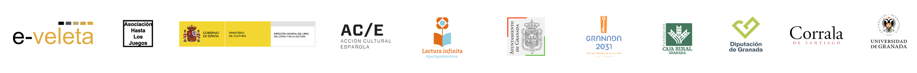 Organizan y colaboran: E-Veleta, Asociación Hasta los Juegos, Ministerio de Cultura, Acción Cultural Española, Lectura Infinita, Ayuntamiento de Granada, Granada 2031, Caja Rural Granada, Diputación de Granada, Corrala de Santiago y Universidad de Granada